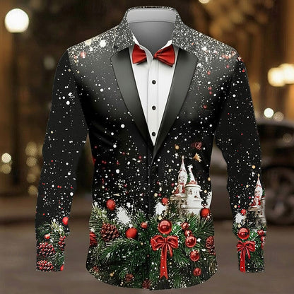 Christmas Costume Tuxedo Tie Button Shirt