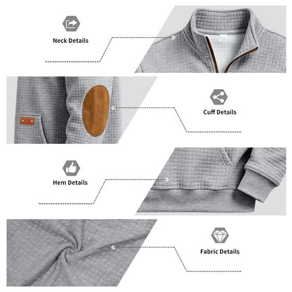 Textured Waffle Quarter Zip Pocket Sweatshirt