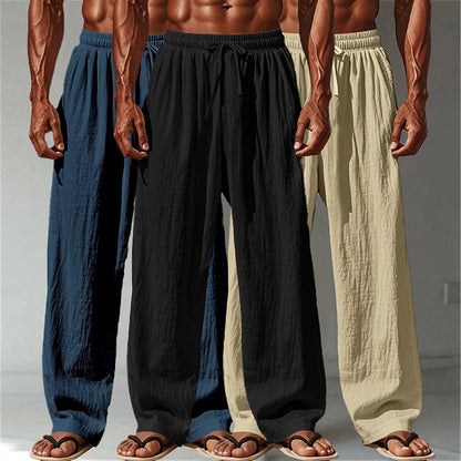 3PCS Cotton Linen Pants - Baggy Drawstring Casual Pants