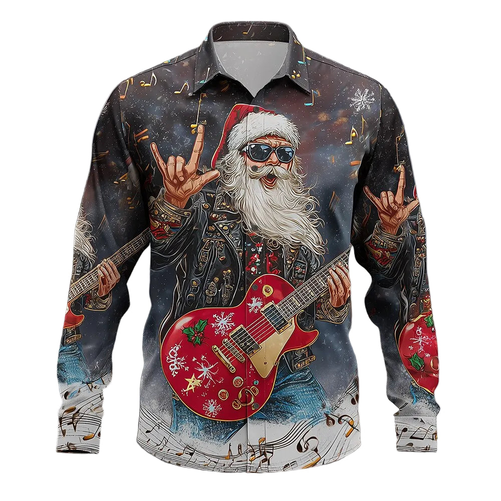 Men's Christmas Rock Guitar Santa Shirt