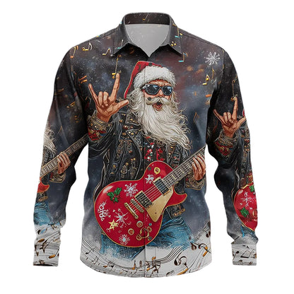 Men's Christmas Rock Guitar Santa Shirt
