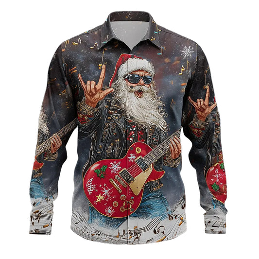 Men's Christmas Rock Guitar Santa Shirt