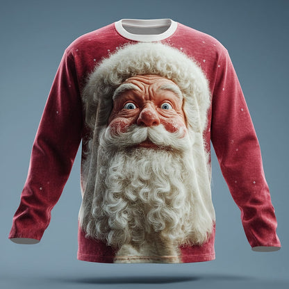 Men's Funny Santa Christmas 3D Long Sleeve Tee