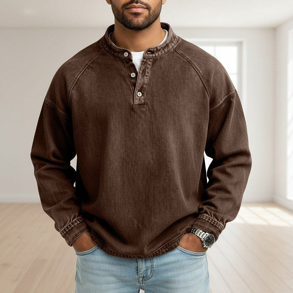 Broken-in Comfort Washed Cotton Henley Shirt