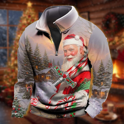Christmas Santa Festive Casual Zip Sweatshirt