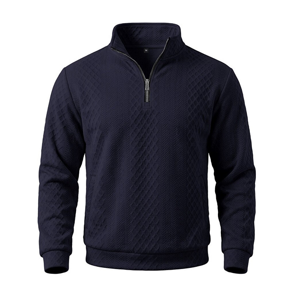 Textured Jacquard Stand Collar Sweatshirt