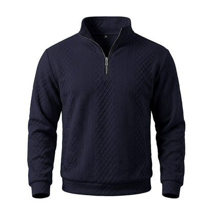 Textured Jacquard Stand Collar Sweatshirt