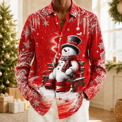 Christmas Snowman Button Casual Shirt