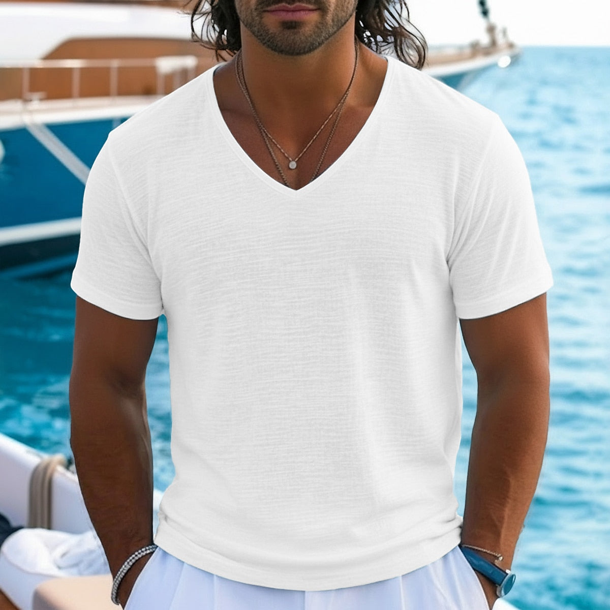 Soft Linen V-neck T-shirt