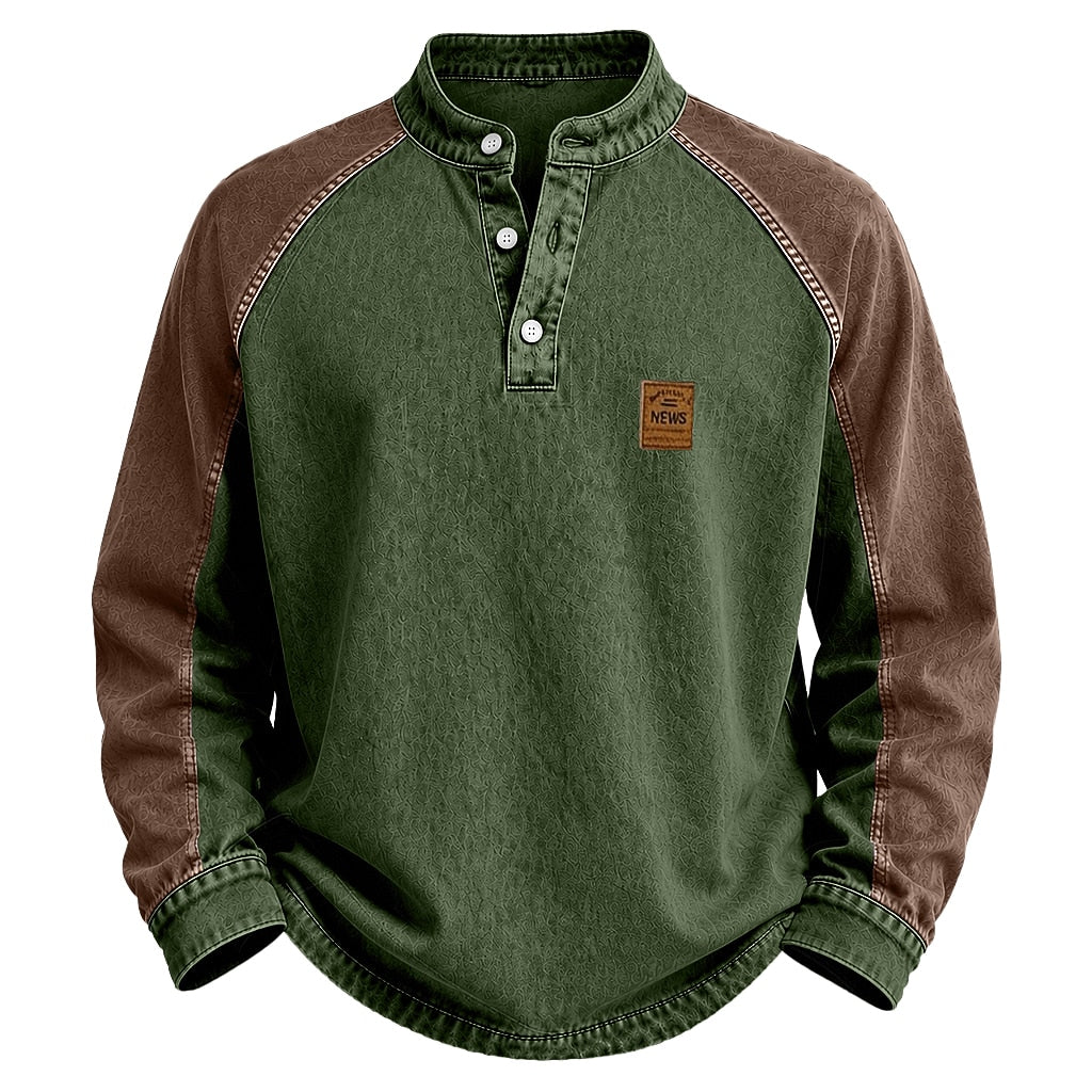 Colorblock Washed Cotton Henley Shirt