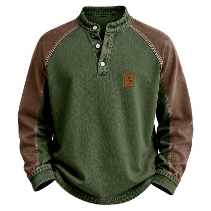 Colorblock Washed Cotton Henley Shirt