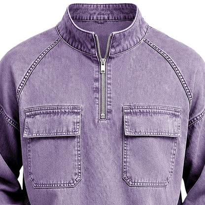 Broken-in Quarter Zip Cotton Henley Shirt