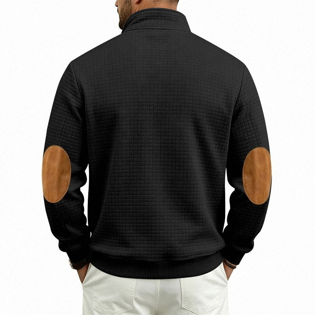 Textured Waffle Quarter Zip Pocket Sweatshirt