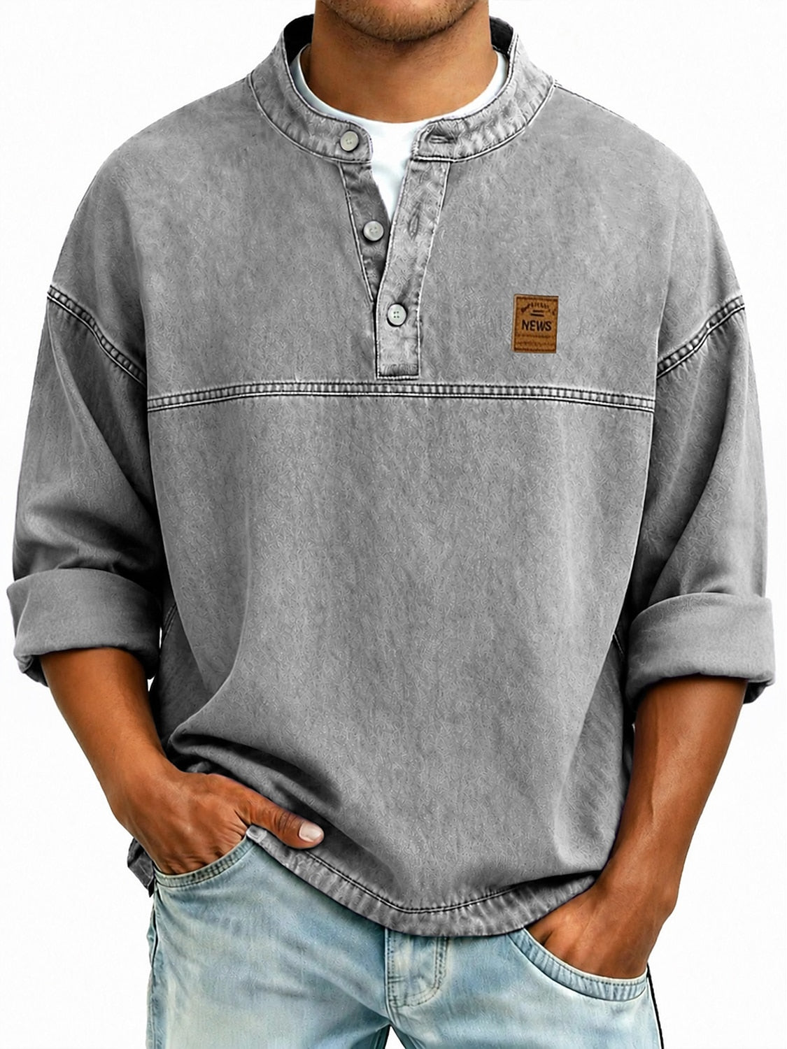 Retro Washed Cotton Henley Shirt