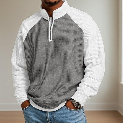 Colorblock Zipped Waffle Polo Shirts