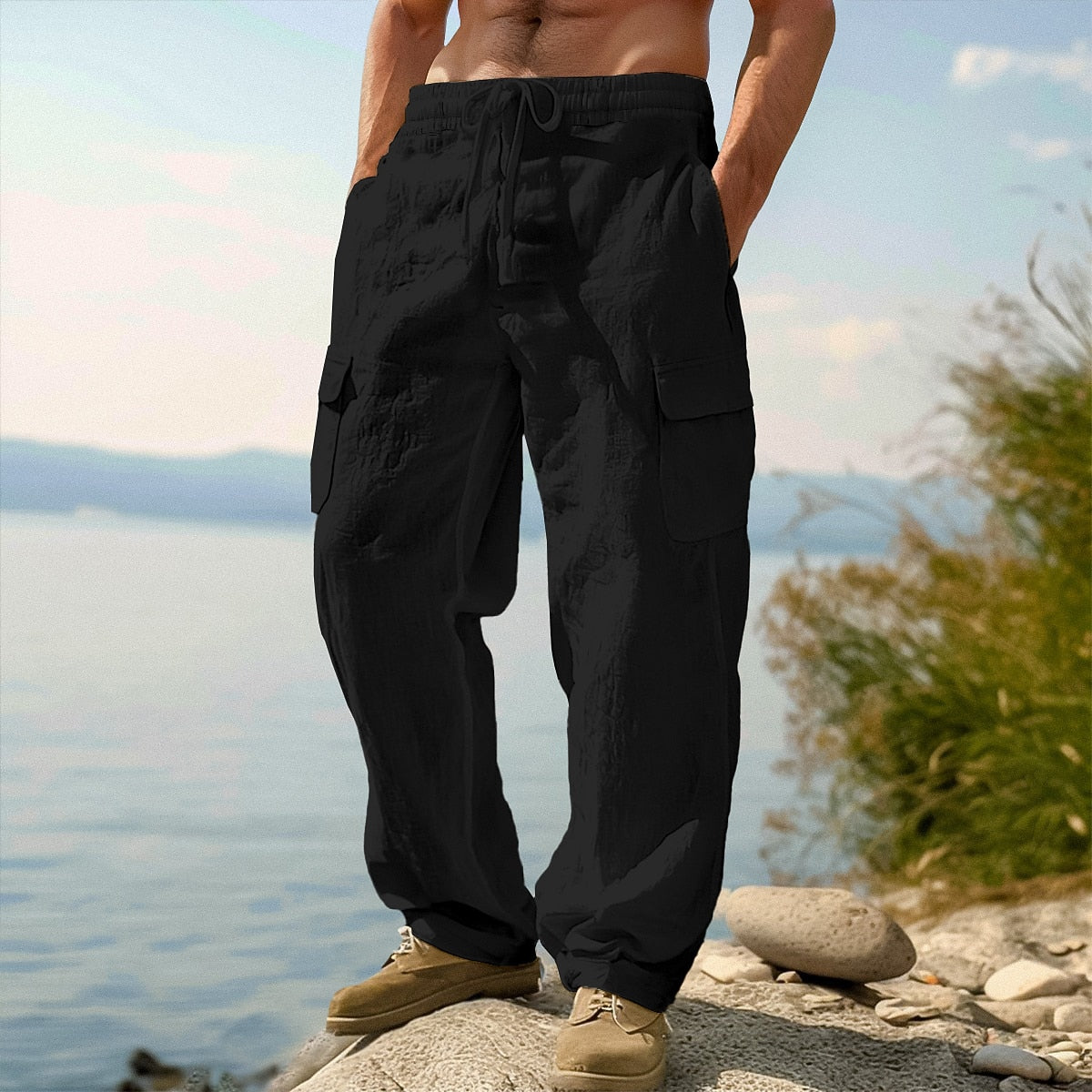 Men's Cotton Linen Pants - Baggy Casual Pants for Daily Comfort