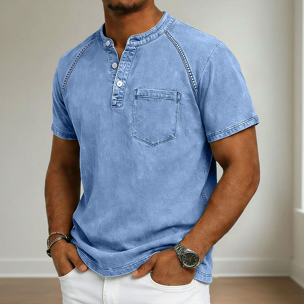 Vintage Washed Cotton Henley T Shirt