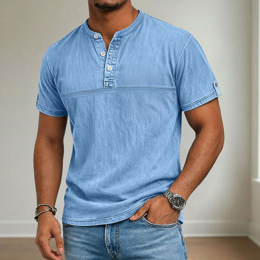 100% Cotton Henley T-Shirt-Vintage Washed Look