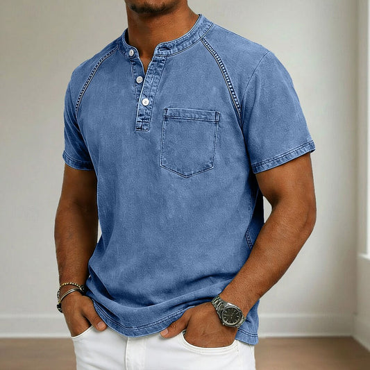 Vintage Washed Cotton Henley T-Shirt