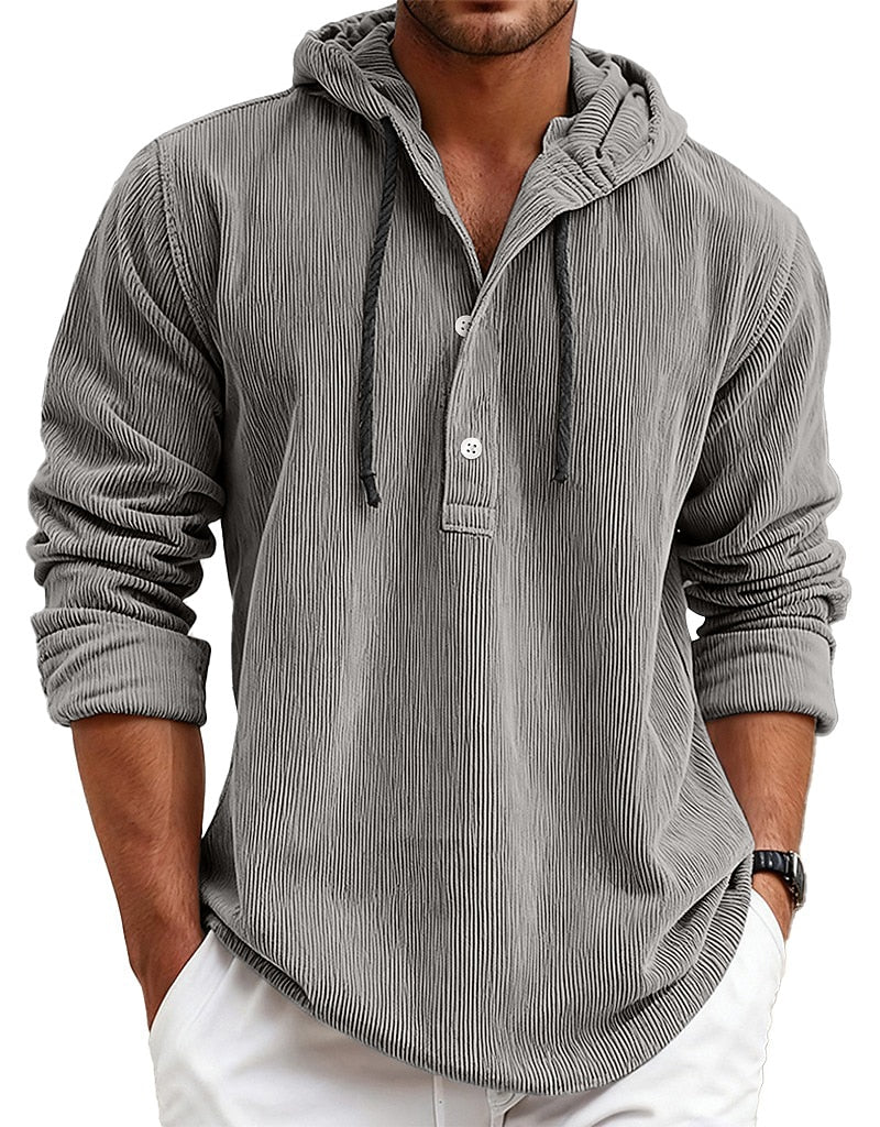 Men's Hooded Corduroy Shirt-Textured Streetwear Casual Top
