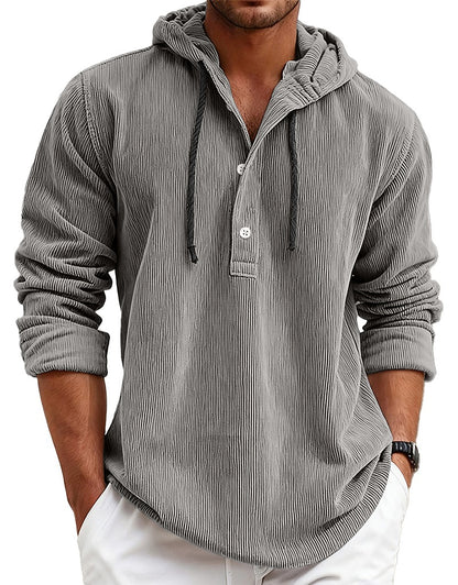 Men's Hooded Corduroy Shirt-Textured Streetwear Casual Top