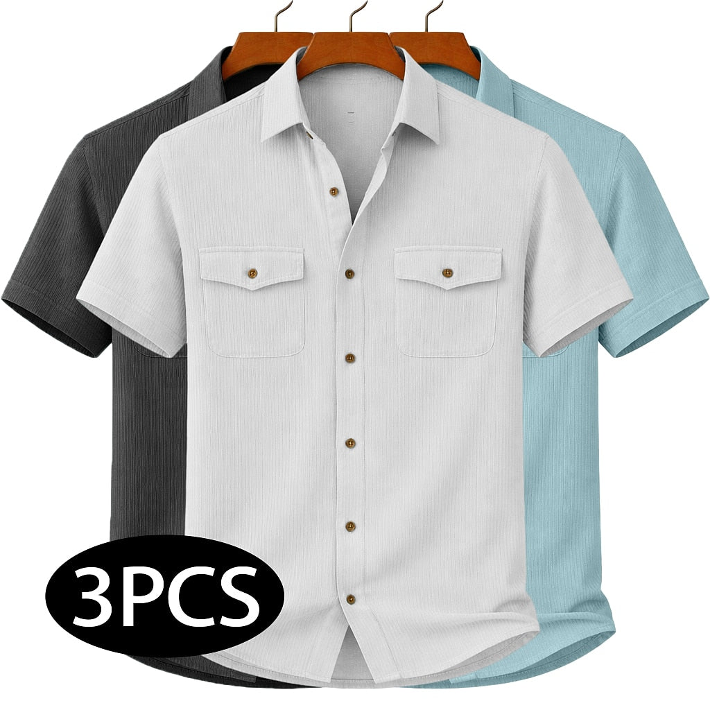 3Pcs Men's Textured Work Shirts