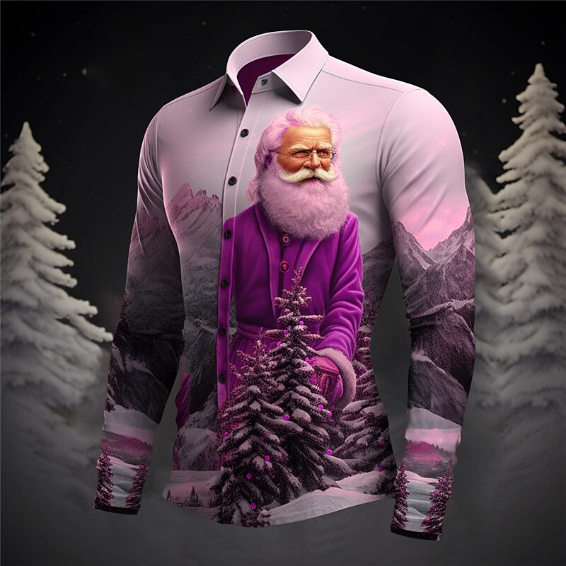 Men's Santa Tree Christmas Button-Up Shirt