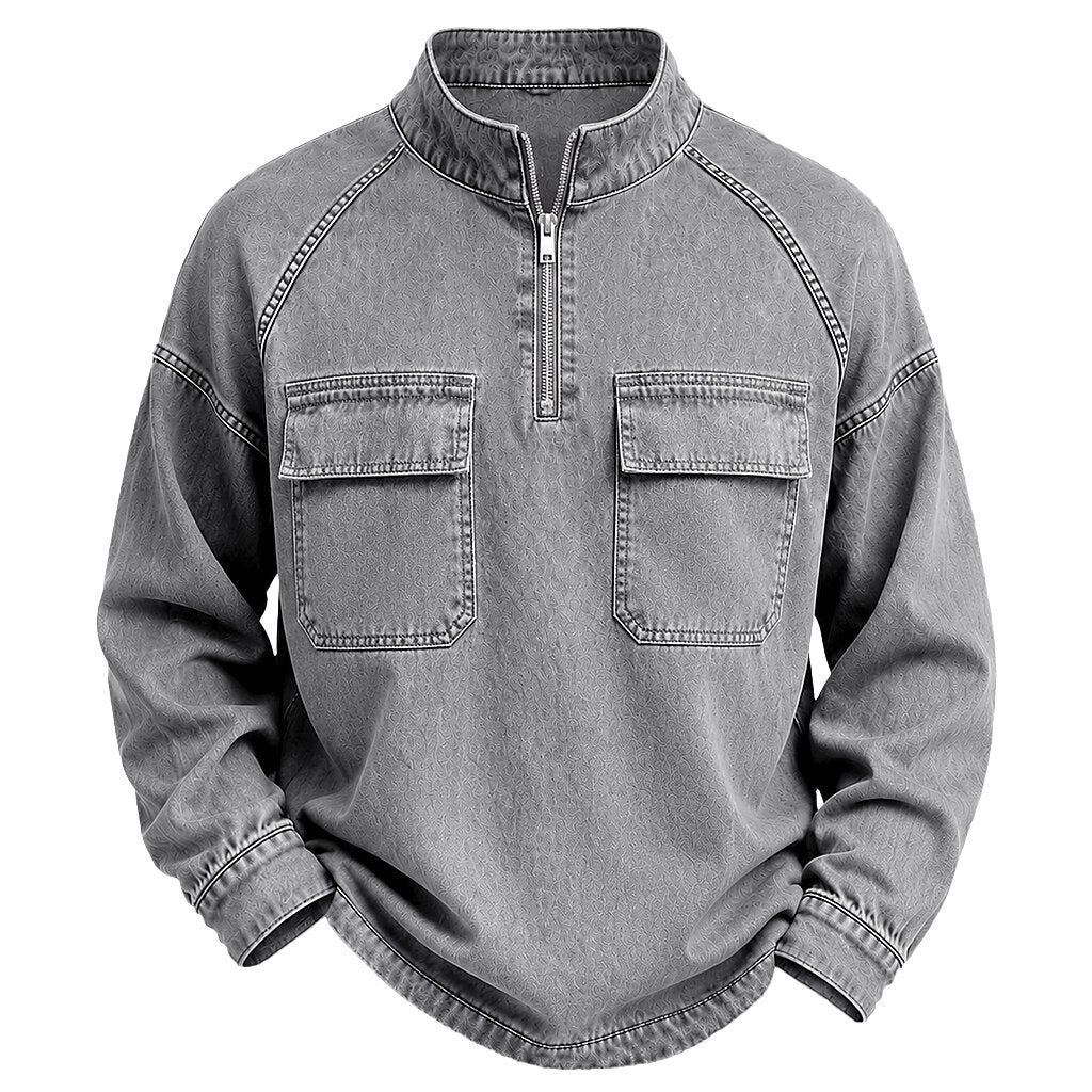 Broken-in Quarter Zip Cotton Henley Shirt