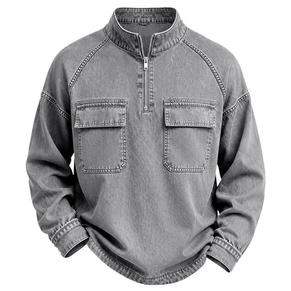 Broken-in Quarter Zip Cotton Henley Shirt