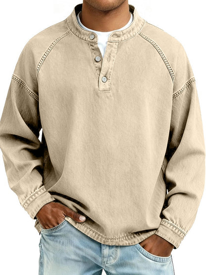 Retro Henley Shirt-100% Cotton Casual Long Sleeve