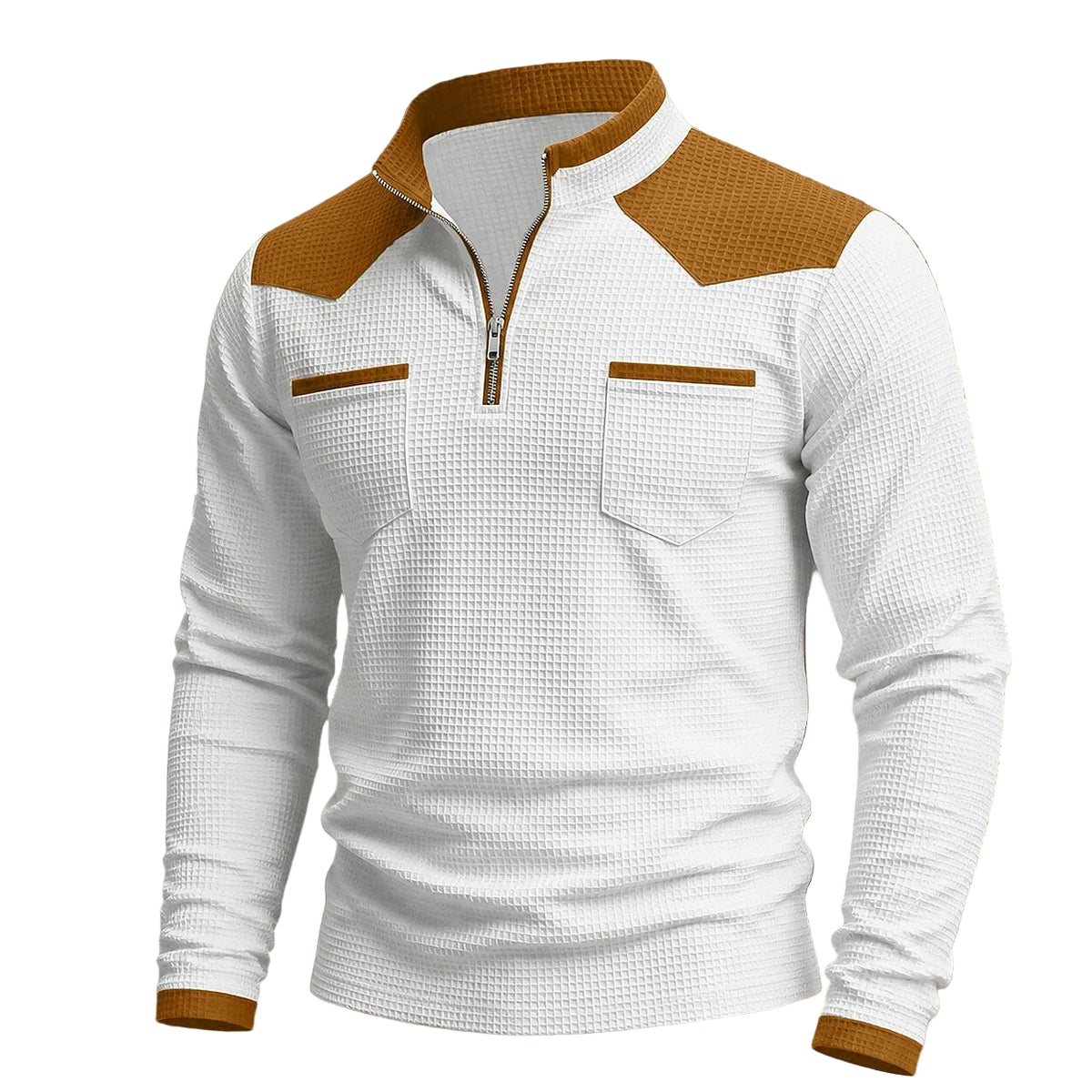 Patchwork Quarter Zip Waffle Polo