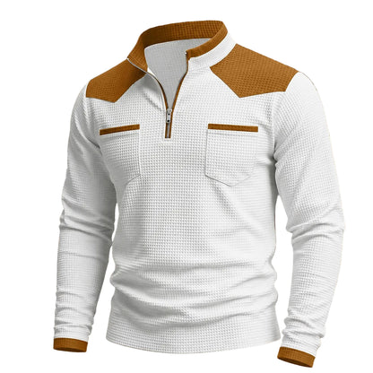 Patchwork Quarter Zip Waffle Polo