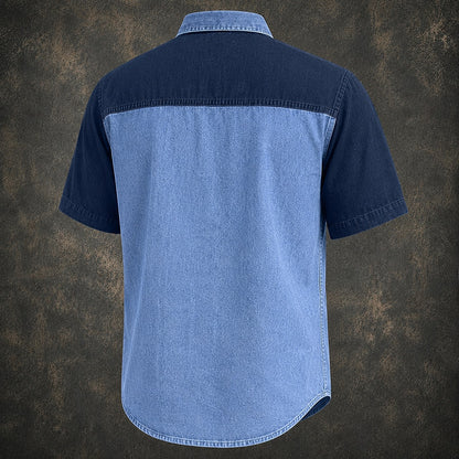 Washed Cotton Colorblock Denim Shirt