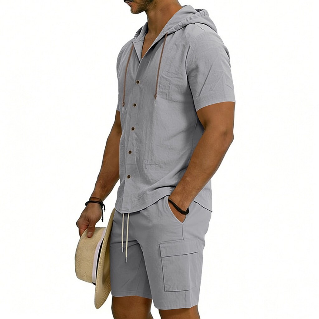 Men's 2-Piece Linen Set-Shirt and Shorts