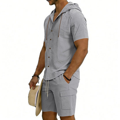 Men's 2-Piece Linen Set-Shirt and Shorts