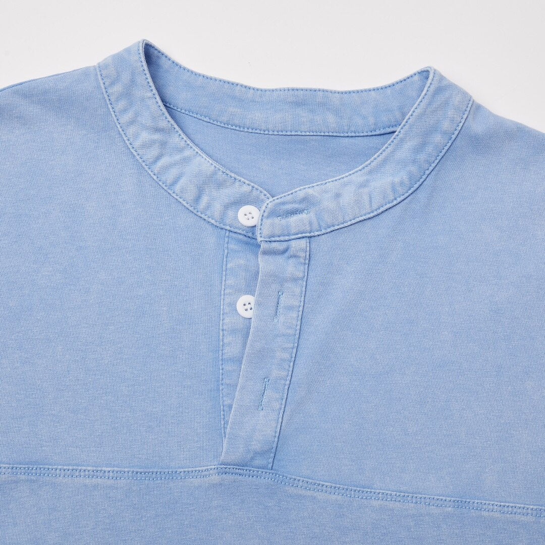 100% Cotton Henley T-Shirt-Vintage Washed Look