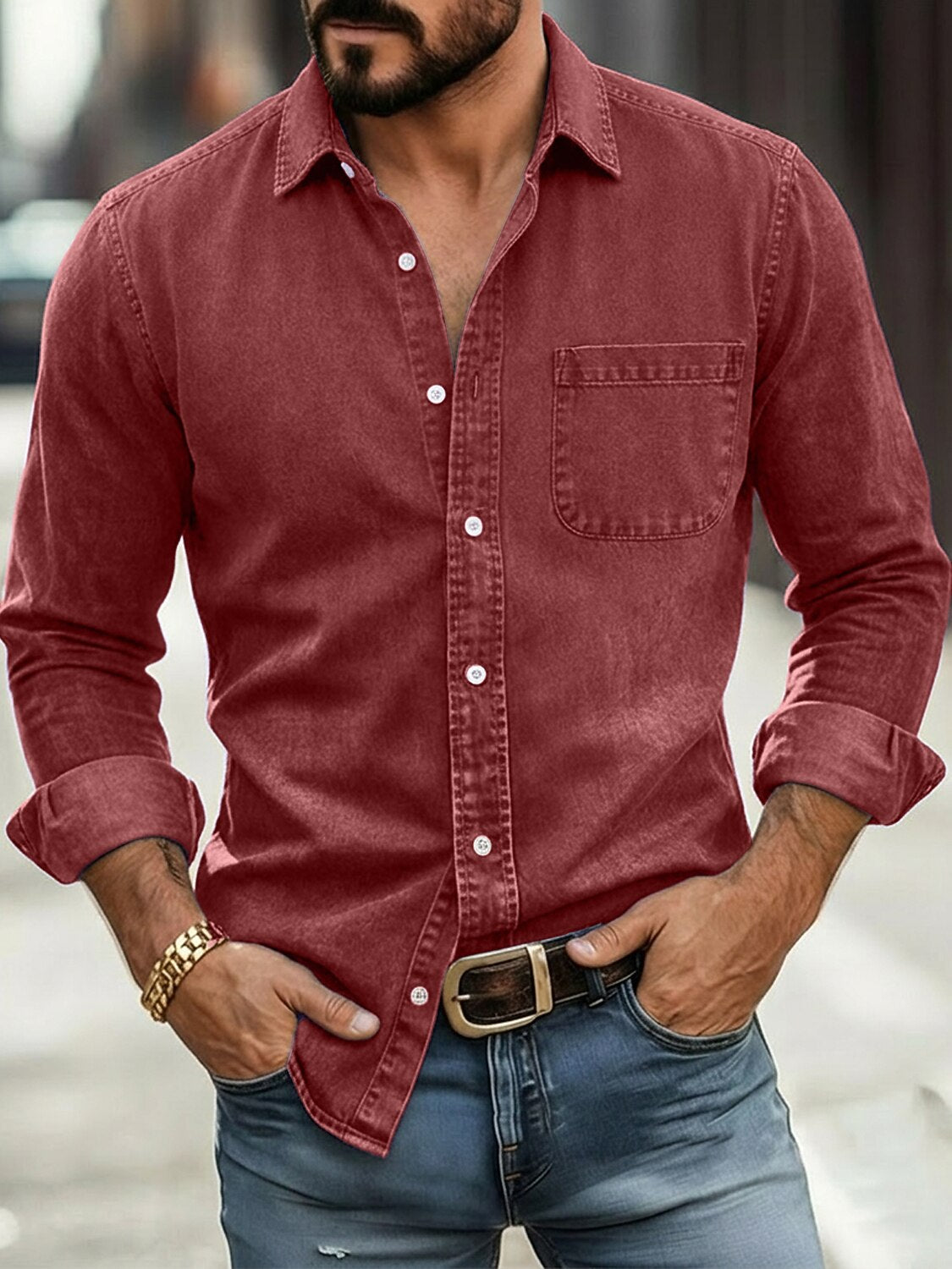 Broken-in Cotton Button Work Shirt