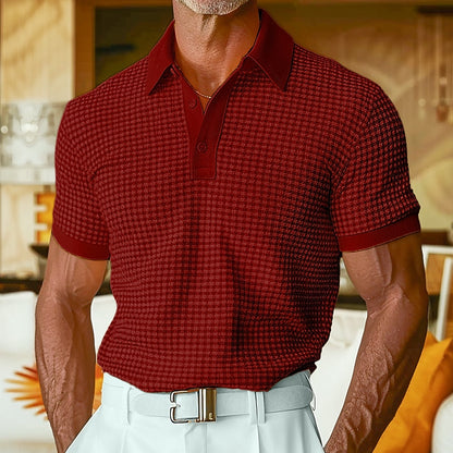 Textured Waffle Polo-Soft Summer Lapel Collar Shirt