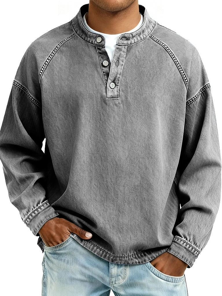 Retro Henley Shirt-100% Cotton Casual Long Sleeve