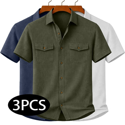 3Pcs Men's Textured Work Shirts