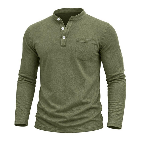 Vintage Washed Cotton Long Sleeve Henley Shirt