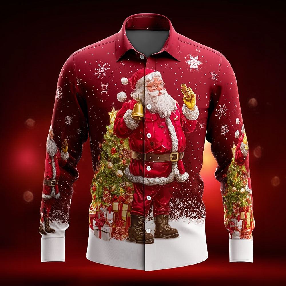 Men's Santa Bell Christmas Long Sleeve Shirt