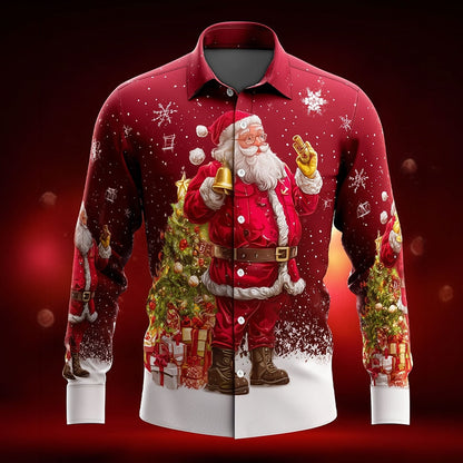 Men's Santa Bell Christmas Long Sleeve Shirt