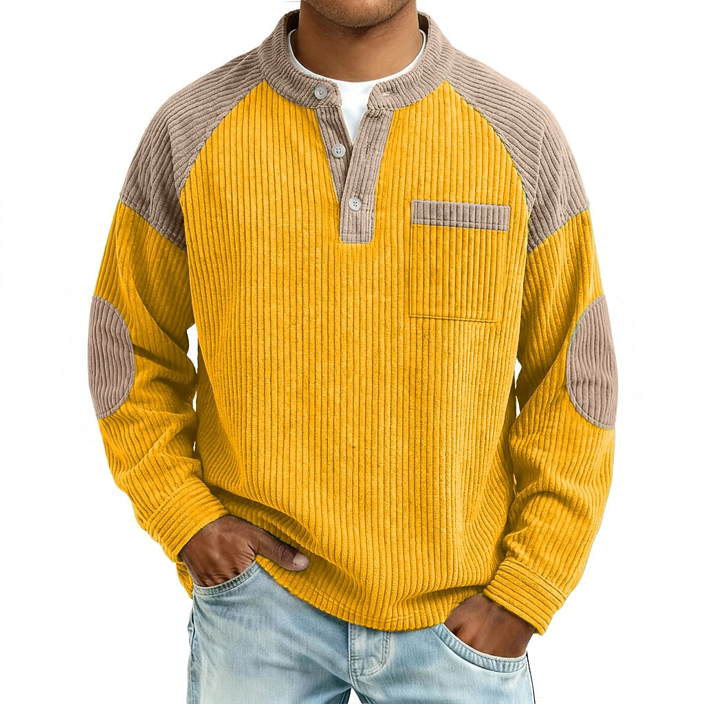 Colorblock Textured Corduroy Henley Shirts
