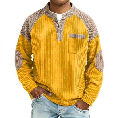 Colorblock Textured Corduroy Henley Shirts