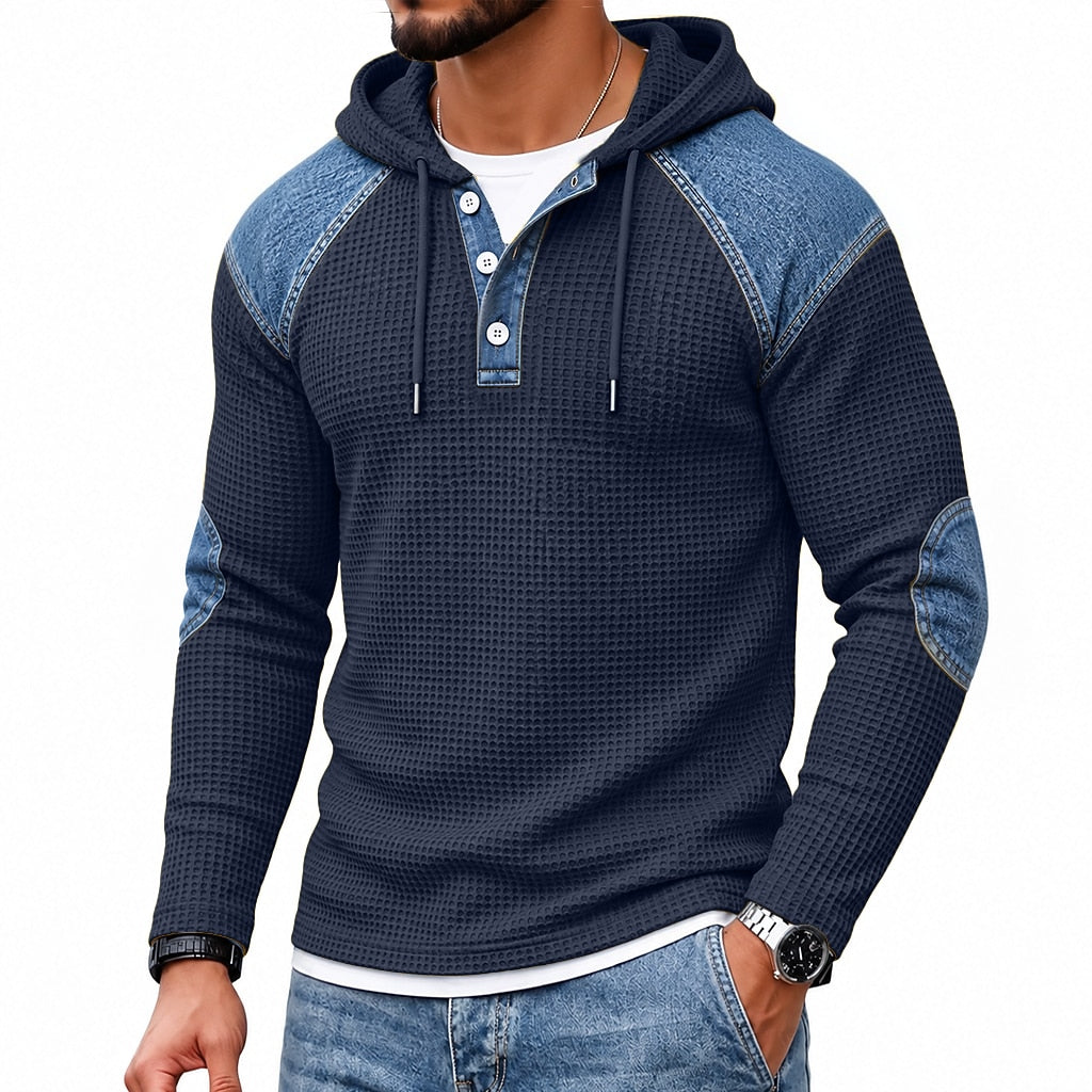 Colorblock Textured Waffle Hooded Henley