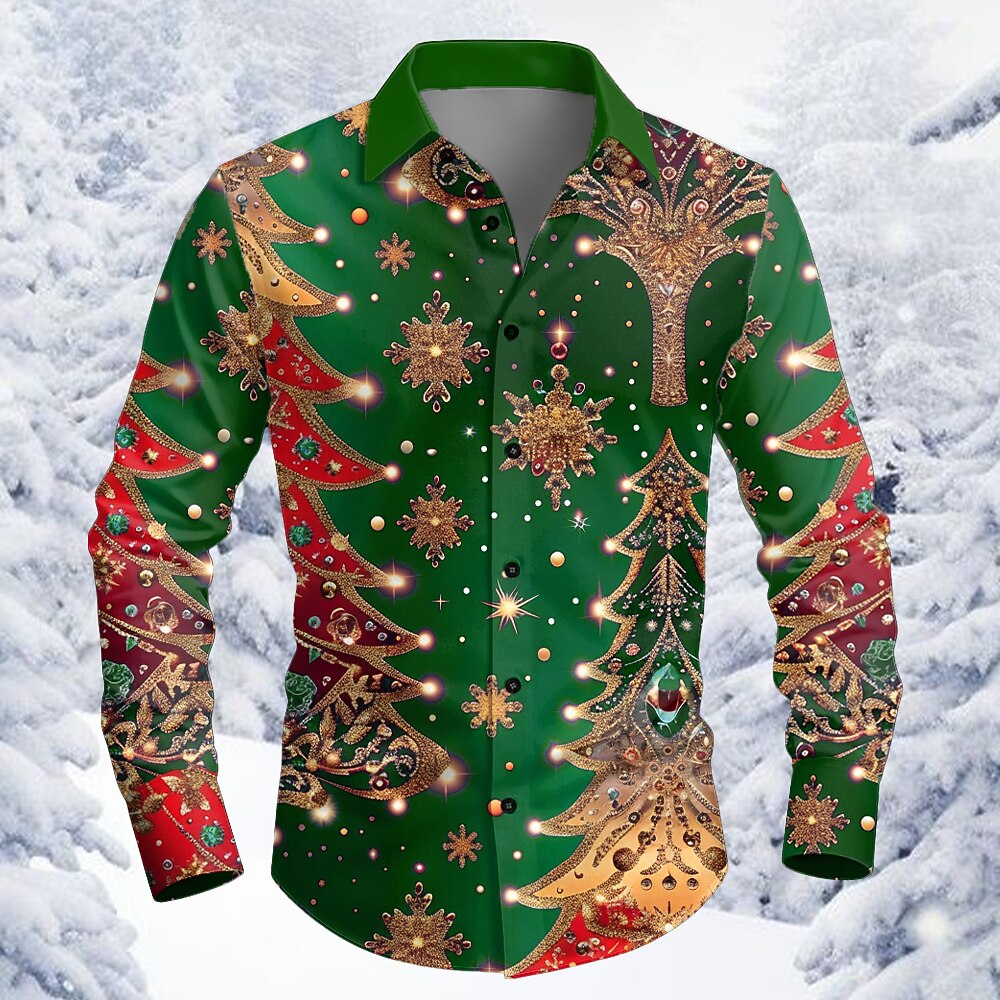 Christmas Tree Snowflake Diamond Button Shirt