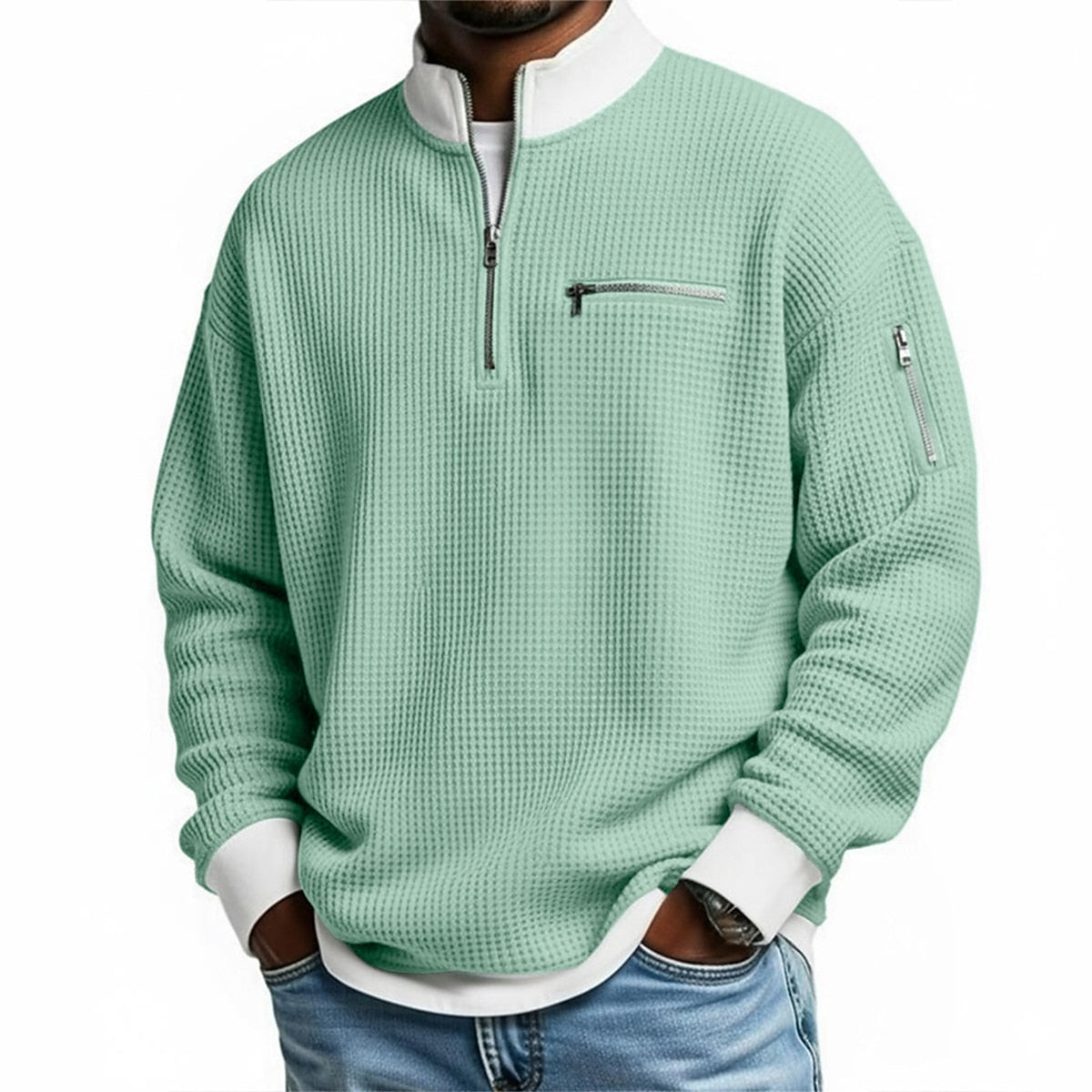 Half Zipped Waffle Polo Shirts