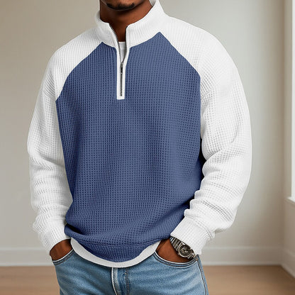 Colorblock Zipped Waffle Polo Shirts