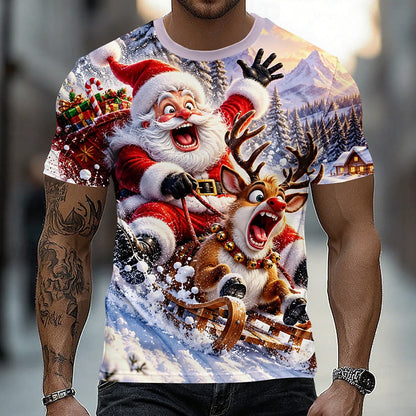 Men's Santa Reindeer Christmas Graphic Tee
